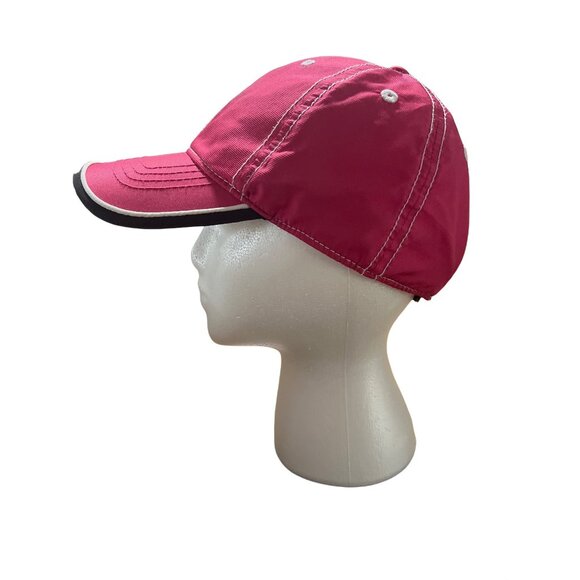 Pink Baseball Cap With White Stitching & Black Trim Adjustable Strapback Closure - Picture 4 of 9